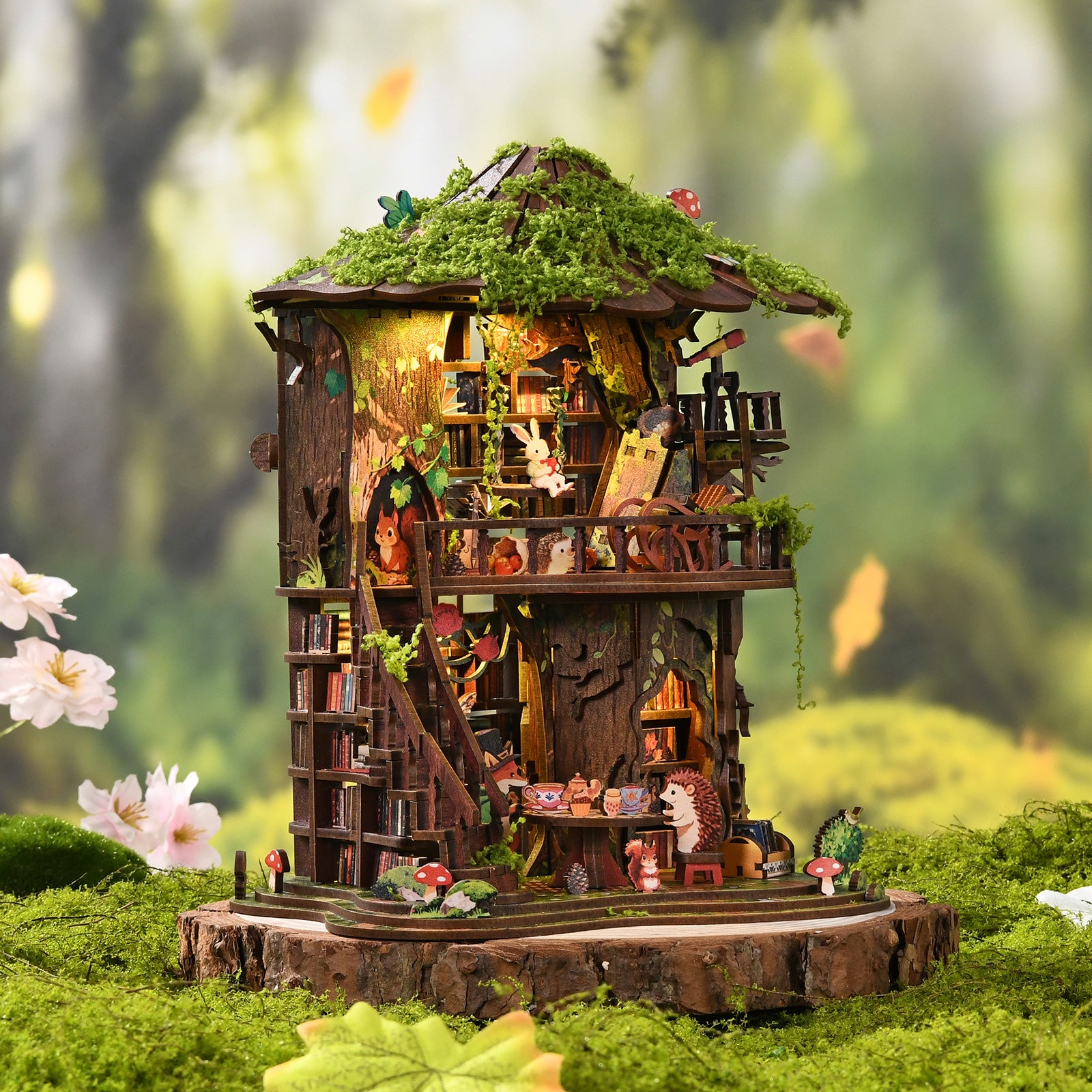 Enchanted Forest Treehouse Book Nook – DIY Miniature Wooden Display