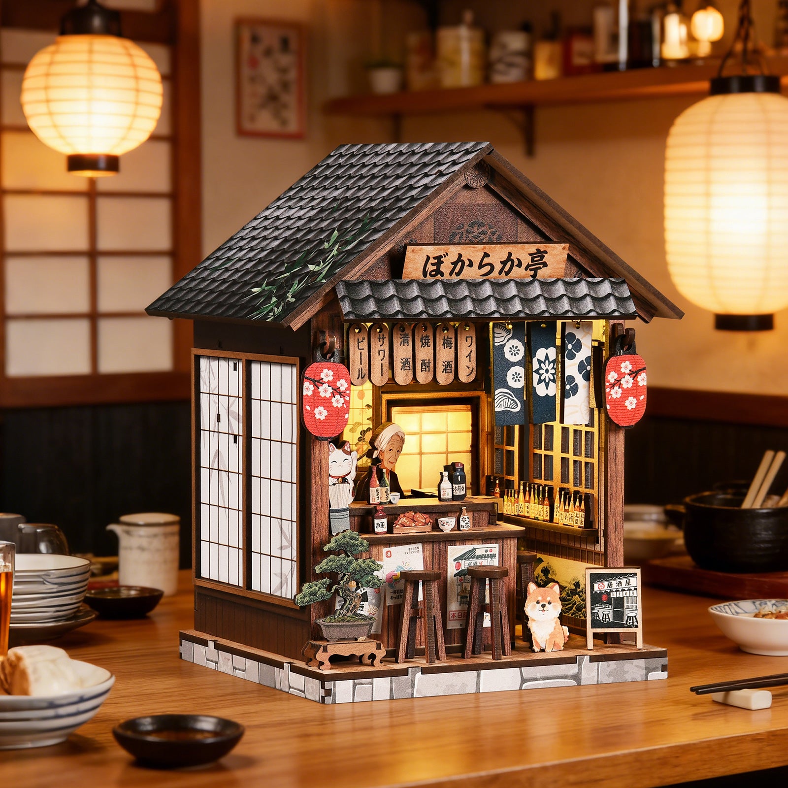 Japanese Izakaya DIY Book Nook Kit - 3D Wooden Puzzle Bookend Shelf Insert