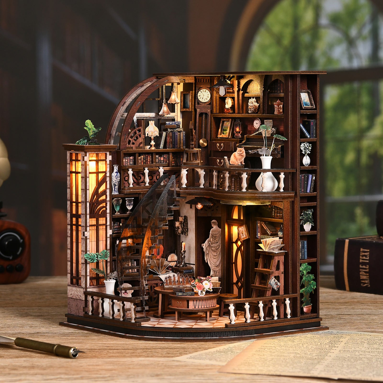 Antique Library DIY Book Nook Kit - 3D Miniature House Wooden Puzzle