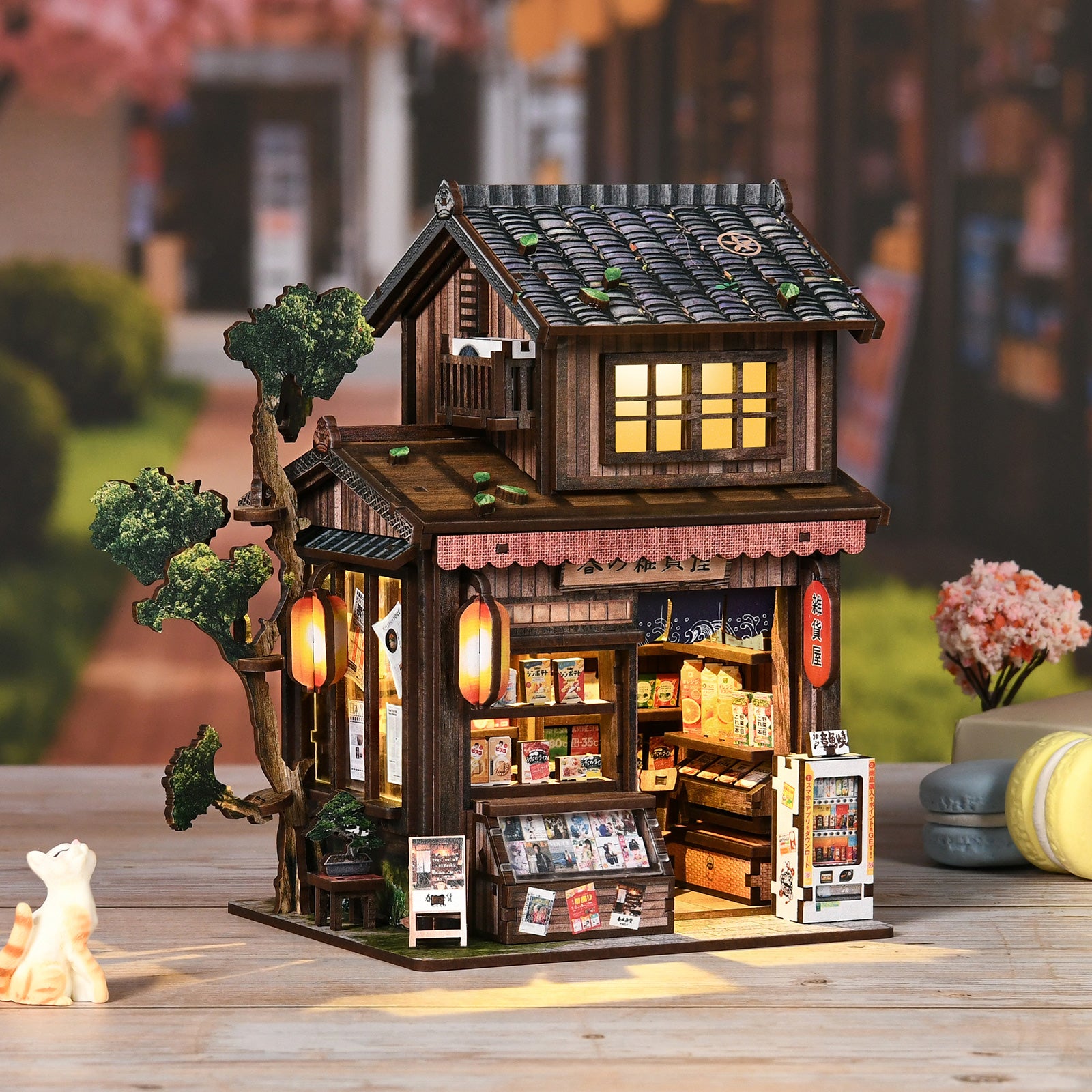 DIY Book Nook Miniature House Kit - Japanese Spring Grocery Store 3D Wooden Puzzle