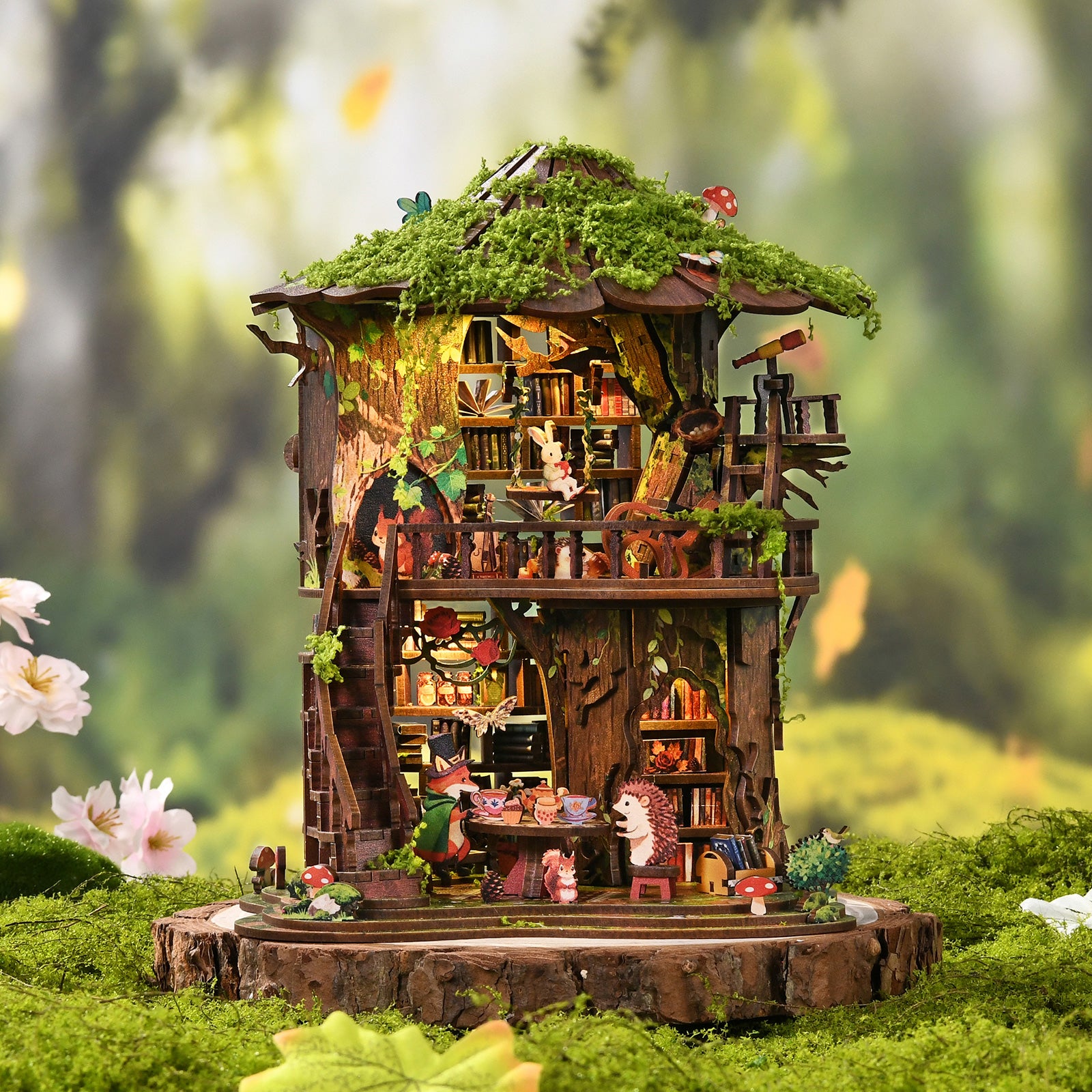 Enchanted Forest Treehouse Book Nook – DIY Miniature Wooden Display
