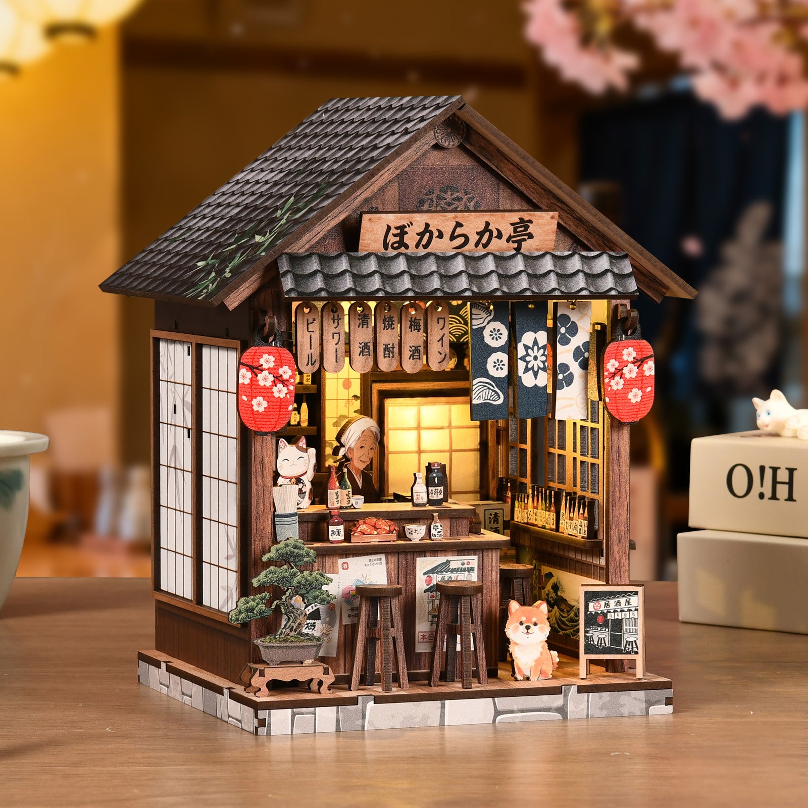 Japanese Izakaya DIY Book Nook Kit - 3D Wooden Puzzle Bookend Shelf Insert