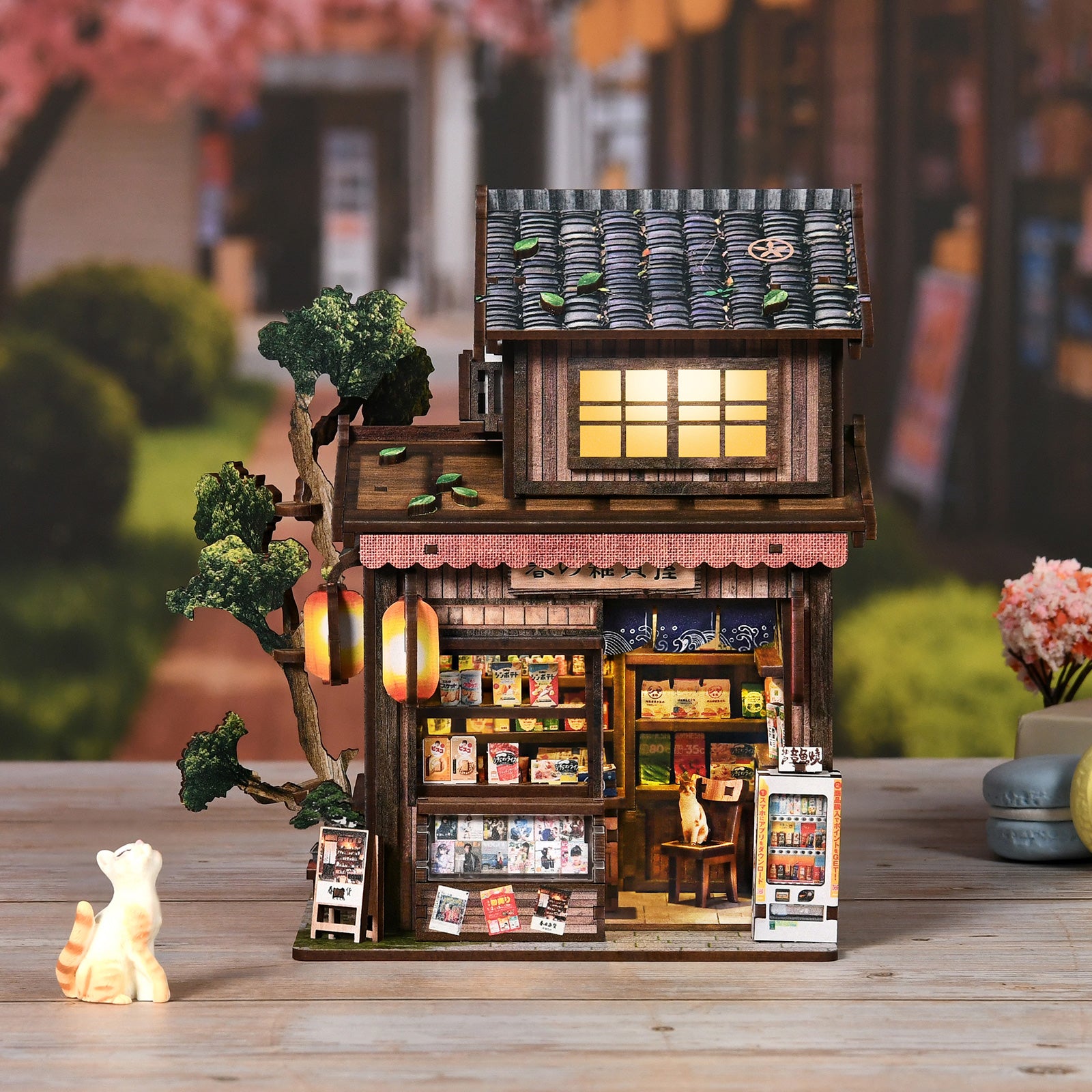 DIY Book Nook Miniature House Kit - Japanese Spring Grocery Store 3D Wooden Puzzle