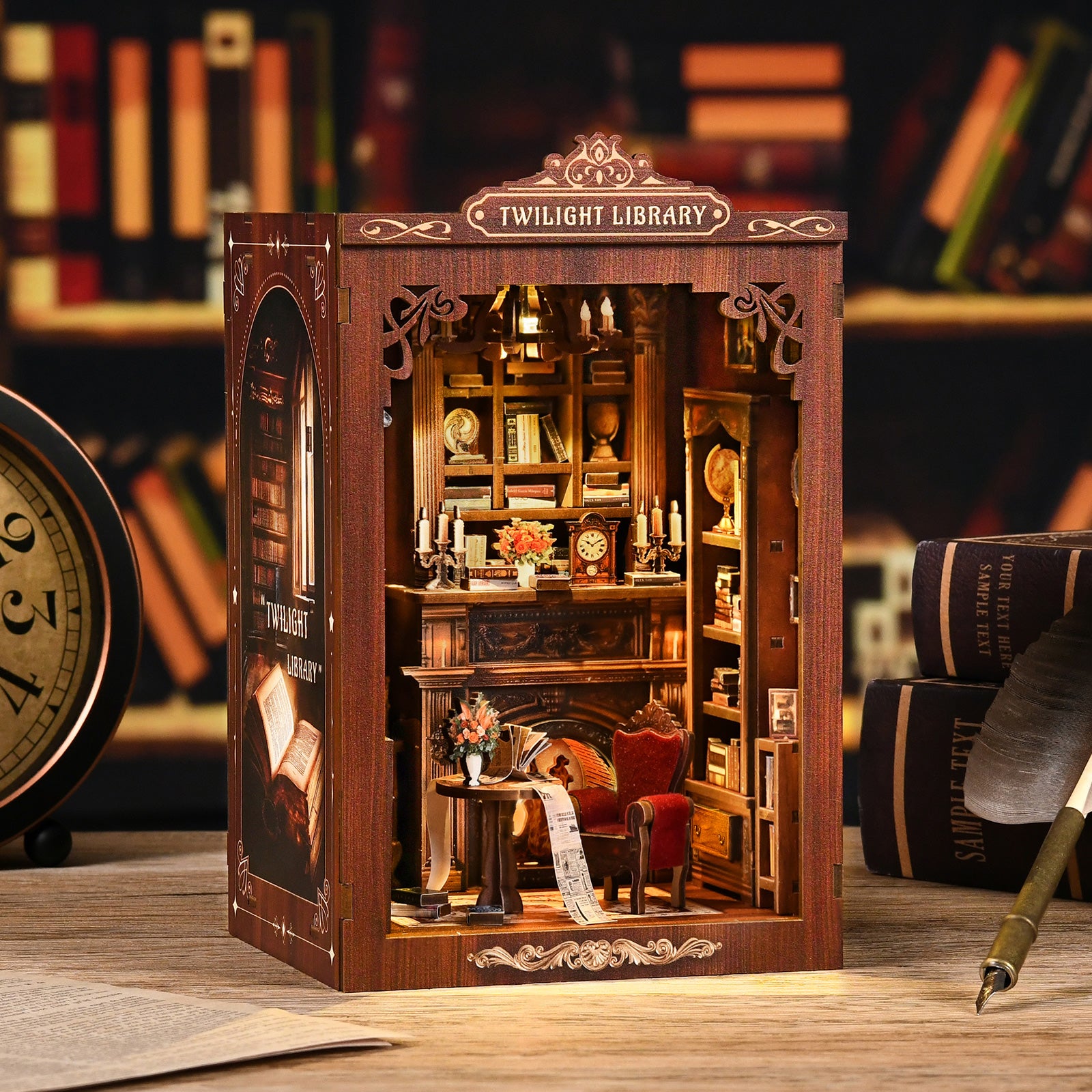 DIY Book Nook Kit - 3D Wooden Puzzle Vintage Magic Library Bookshelf