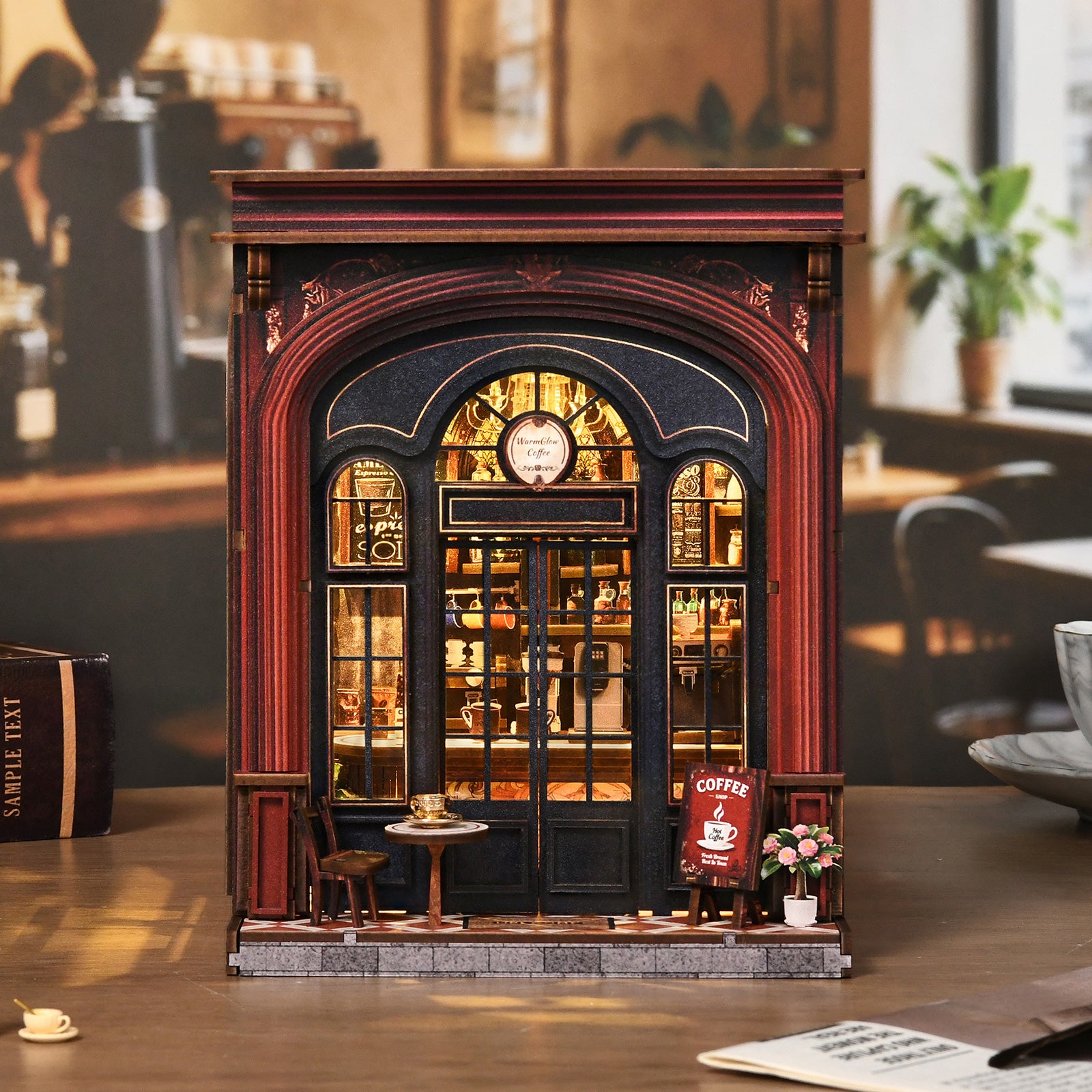 DIY Book Nook Kit - Vintage Coffee Shop 3D Wooden Puzzle Bookend