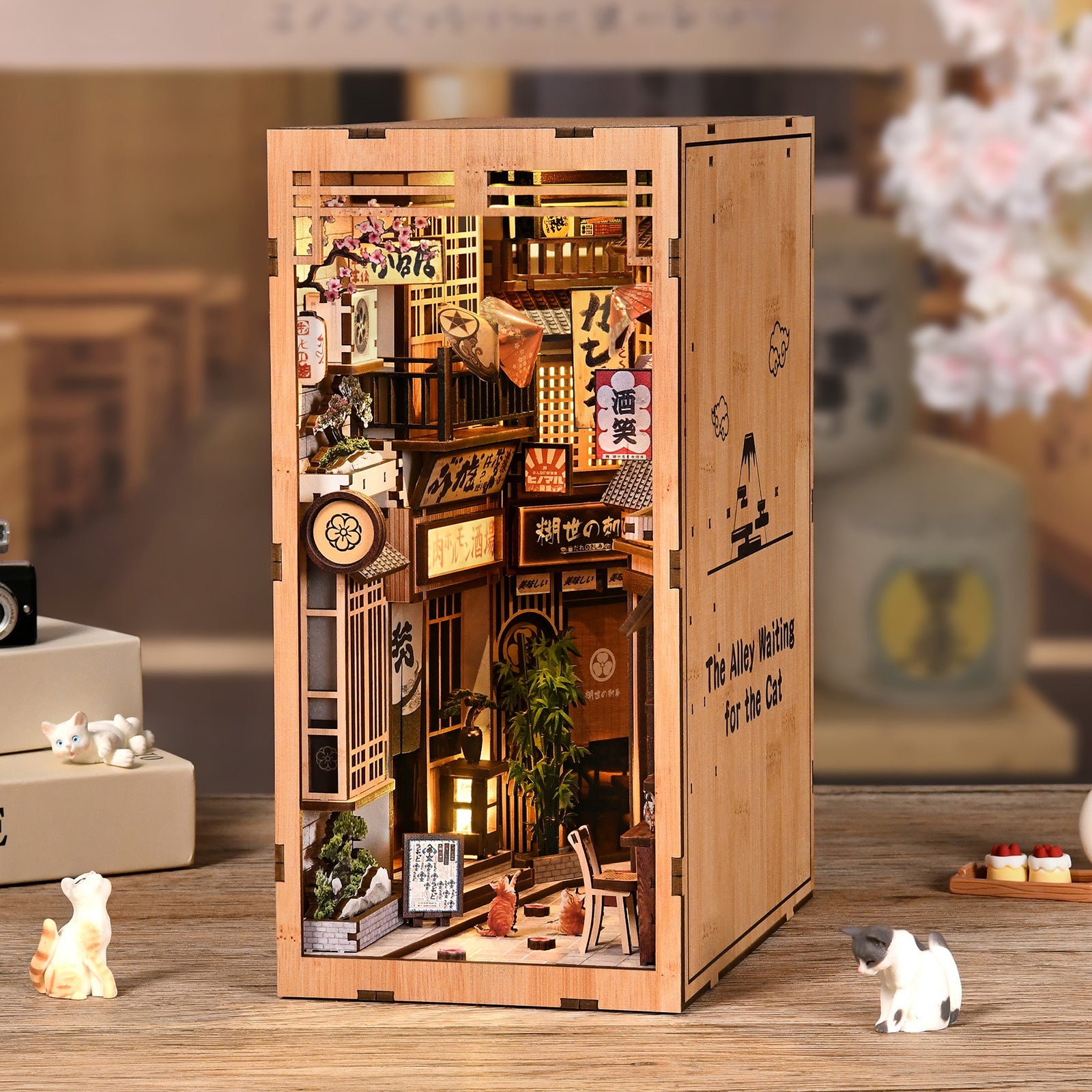 DIY Book Nook Kit - Japanese Retro Alley Miniature Bookshelf Insert