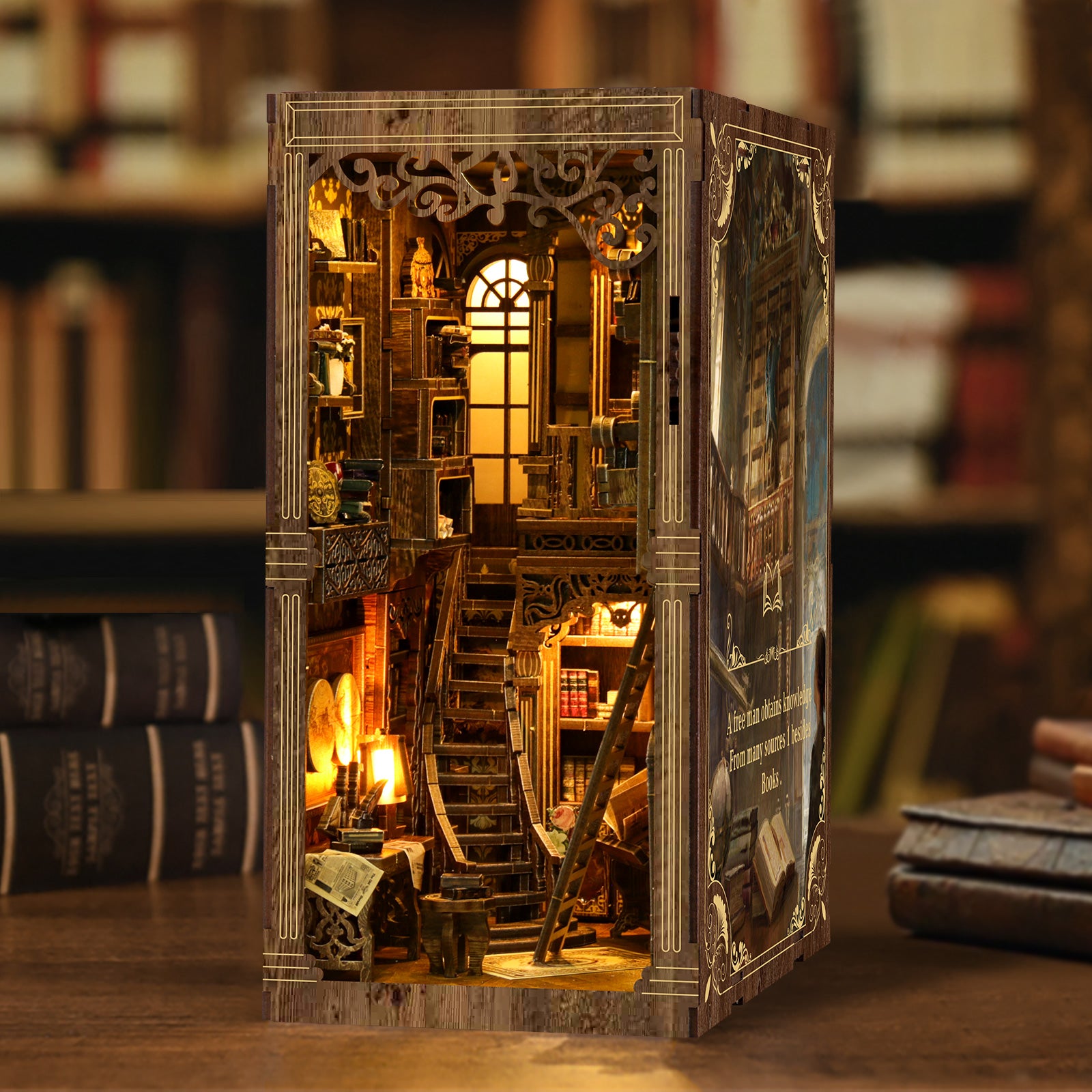 DIY Book Nook Kit - Ancient Library Miniature House Bookshelf Insert 3D Wooden Puzzle
