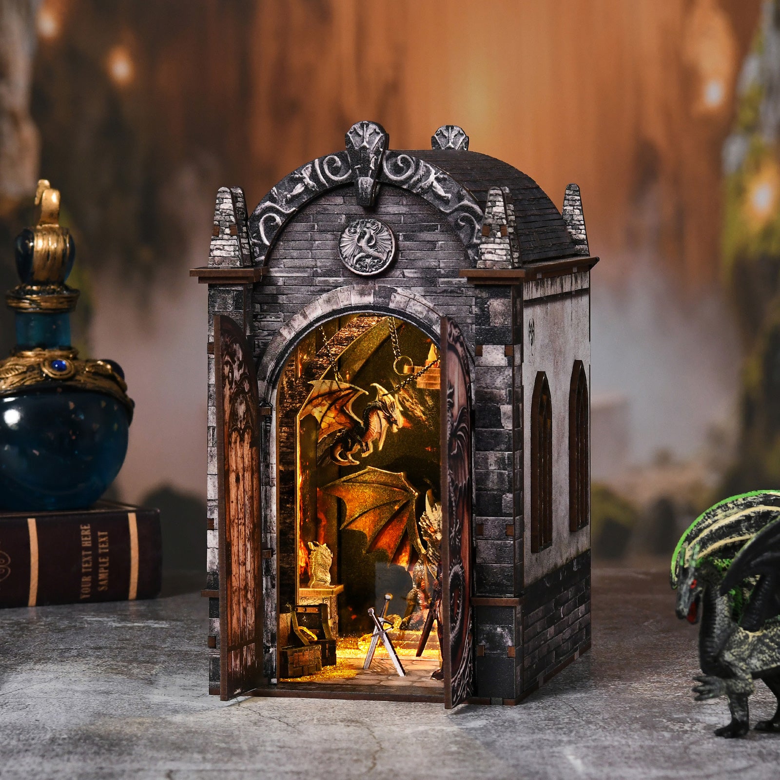 DIY Book Nook Kit 3D Wooden Puzzle - Dragon's Treasure Labyrinth