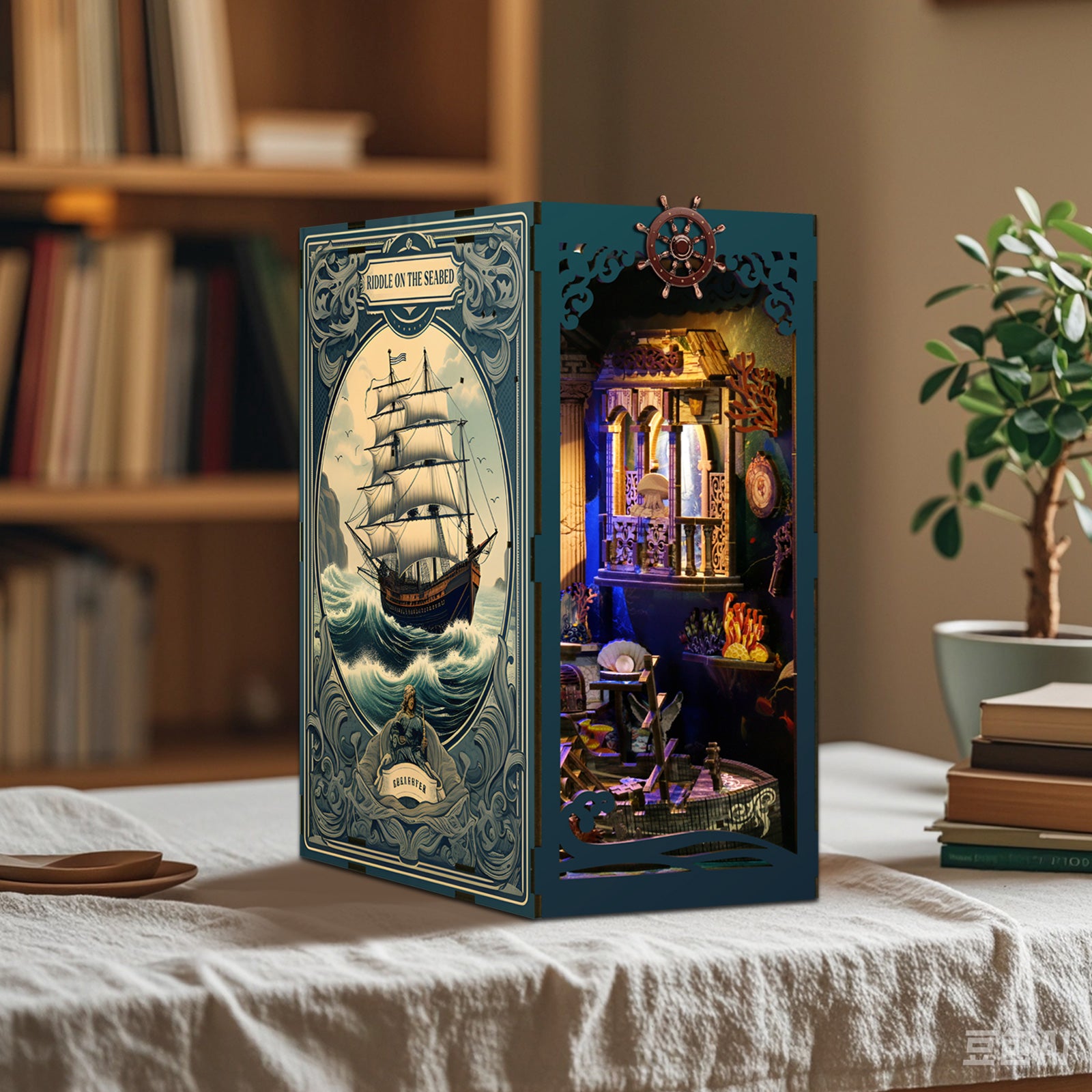 Deep Sea Mysteries 3D Wooden Book Nook Kit | Illuminated Underwater City