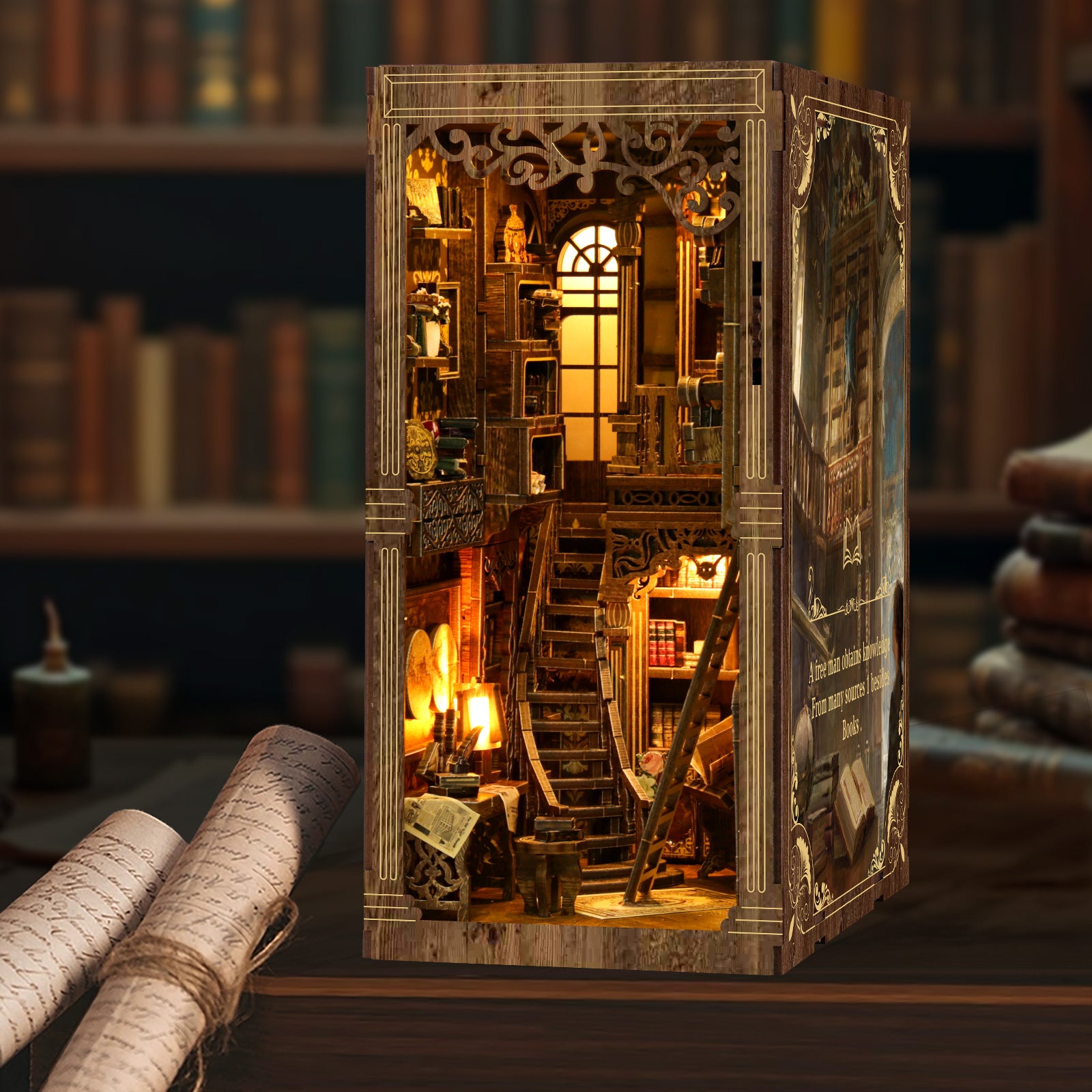 DIY Book Nook Kit - Ancient Library Miniature House Bookshelf Insert 3D Wooden Puzzle