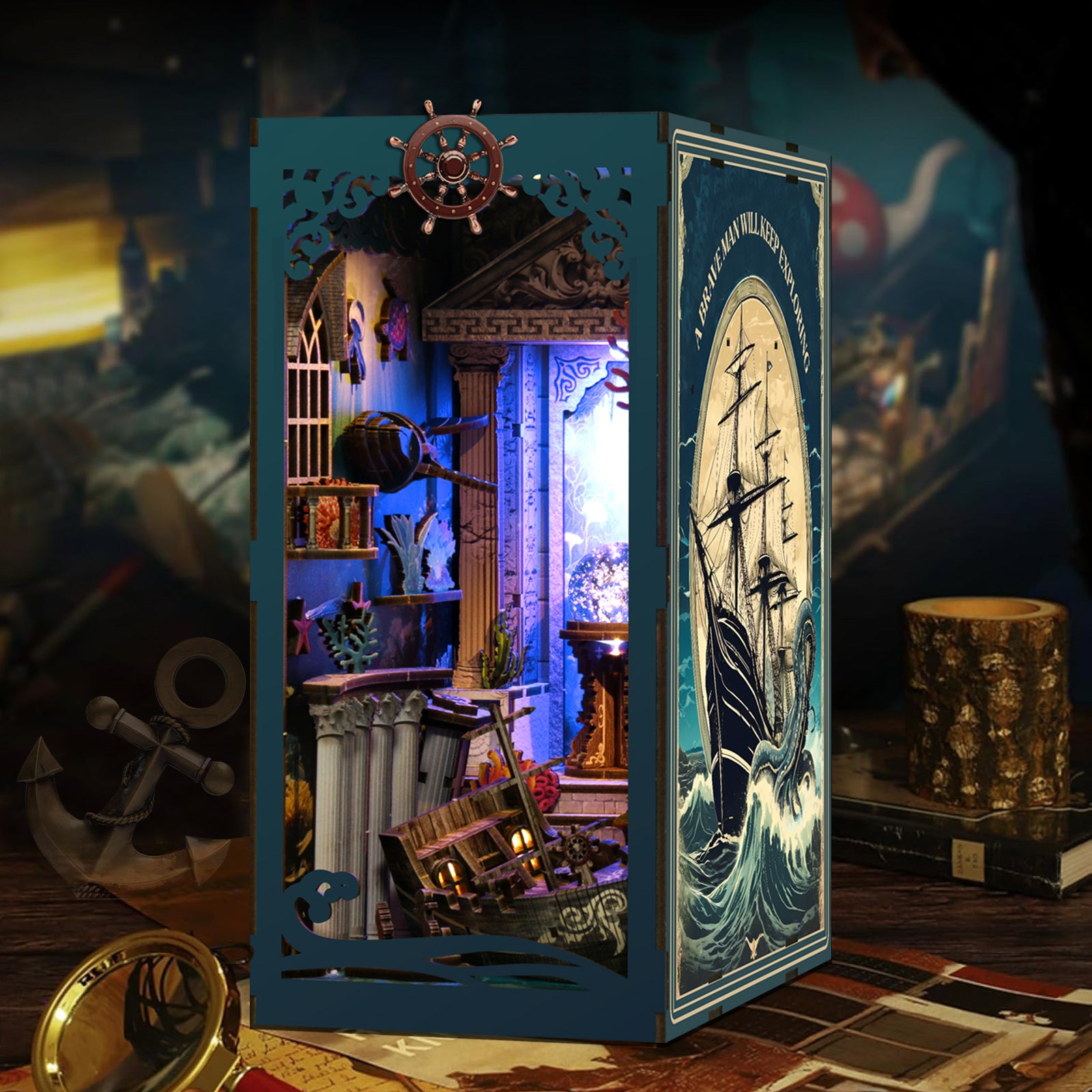 Deep Sea Mysteries 3D Wooden Book Nook Kit | Illuminated Underwater City